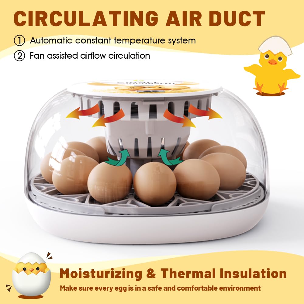 12 Automatic Egg Incubators for Hatching Eggs Whith Smart Temperature Control, Auto Turner, LED Candling for Chicken, Duck, Quail Eggs (12-Blue)
