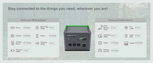 Schneider OffGrid Portable Power Station 738W / 728Wh Portable Solar Generator for Camping or Home, PPS730, Wireless phone charger, solar generator options