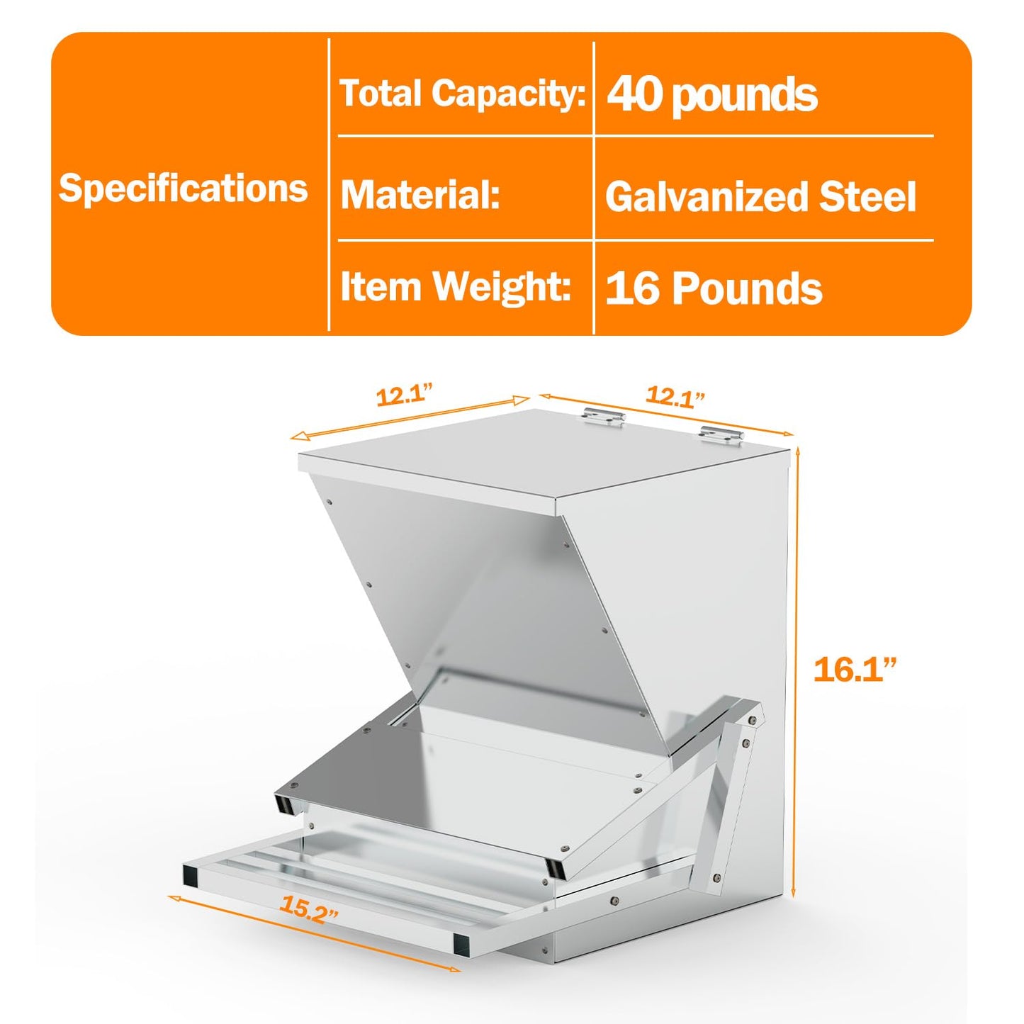 BUYYAH 40lb Automatic Metal Treadle Feeder, Sturdy Galvanized Steel Poultry Feeders, Automatic Chicken Feeder, Suitable for Chicken, Geese, Ducks, Turkeys and Quails