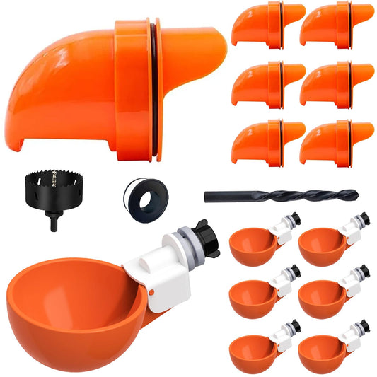No Waste Chicken Feeder and Waterer Set, Automatic Chicken Feeder Ports & Large Waterer Cups, with Rat Stopper Caps, DIY Poultry Water Feeder kit with 2 Sizes of Hole Saws (6+6 Packs)