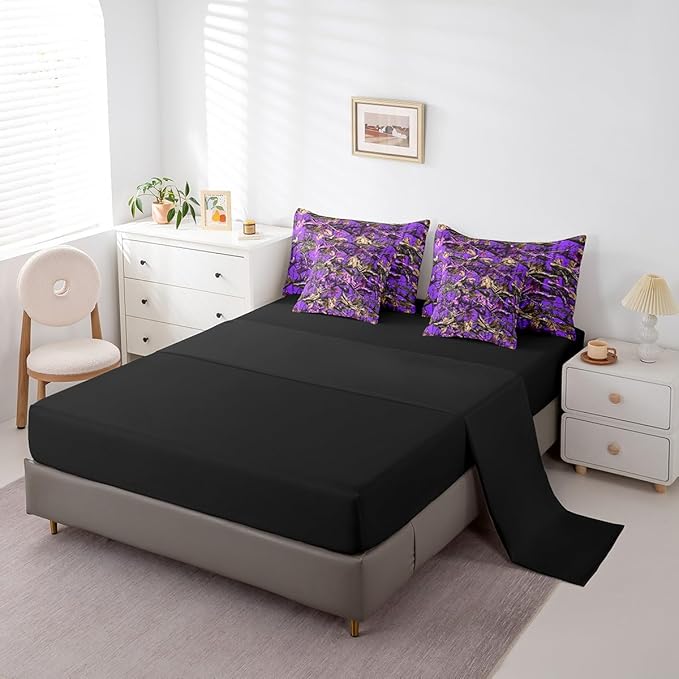 Feelyou Tree Branches 7 Pieces Bedding Set, for Kids Wild Hunting Bed Set Full Size Botanical Tree Bed in a Bag with Comforter, Sheets, Pillowcases Bedroom Decor Nature Theme Purple Brown