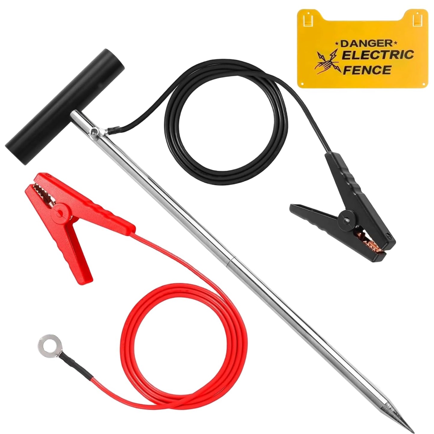 YSLDSKER 24-Inch Extended Solar Electric Fence Grounding Rod with Alligator Clip Lead Wire – for Fence Energizer, Solar Charger & Generator Fence Systems