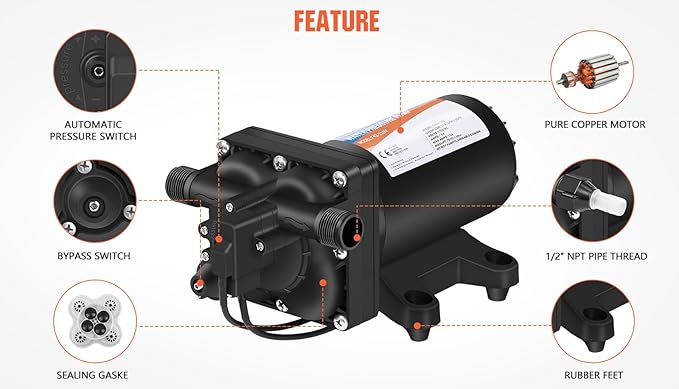 YOUNGTREE 110V Water Pump with Pressure Switch include Power Plug 5.5 GPM 70PSI 110VAC Water Pressure Booster Pump for Home Kitchen Bathroom RV Marine Yacht Garden Hose
