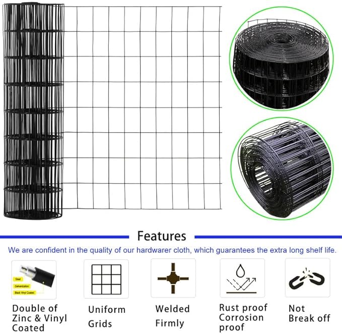 Wire Fence 2in x 3in Black Vinyl Coated Wire Mesh 24" x 50' Welded Wire Fencing 16Gauge, PVC Coating Chicken Wire Fence,Welded Wire Mesh Roll for Garden Guard Fence Poultry Cage Net Fencing