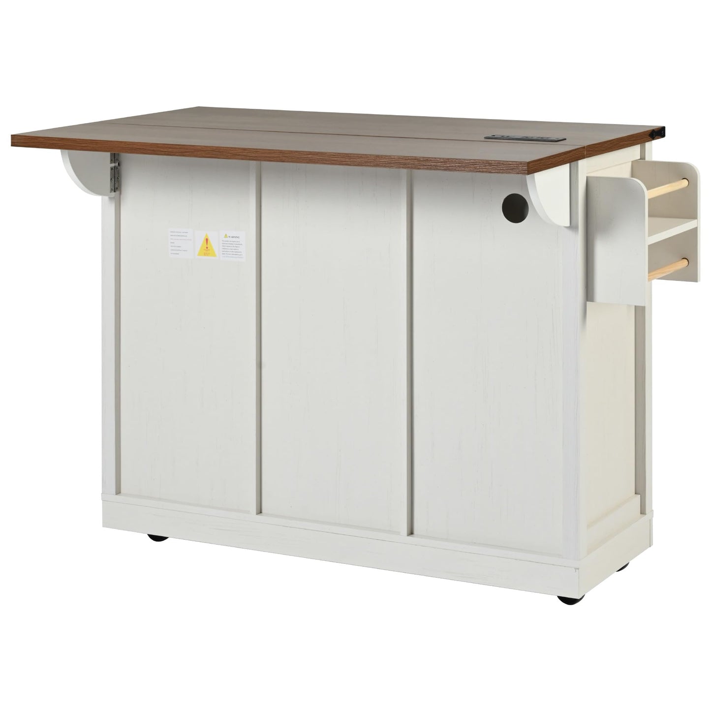 Ball & Cast Farmhouse Kitchen Island Cart with Power Outlet,2 Sliding Barn Doors,3 Adjustable Shelves,Dining Storage Island W/Drop Leaf,Spice Rack,Rolling Cart on Wheels,for Kitchen,Dining Room,White