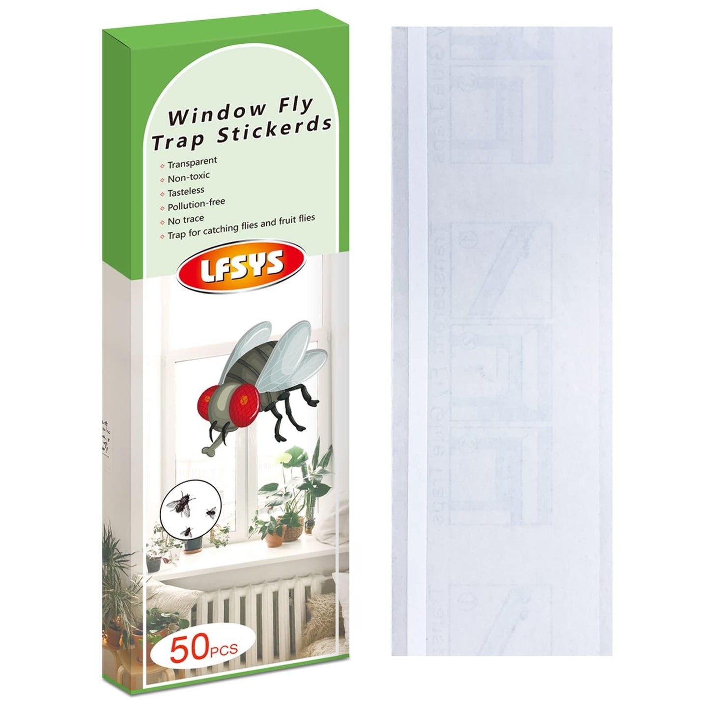 LFSYS 50 Pack Window Fly Trap, Fruit Fly Traps for Indoors, Fly Paper Sticky Strips, Fly Traps for Indoors Clear