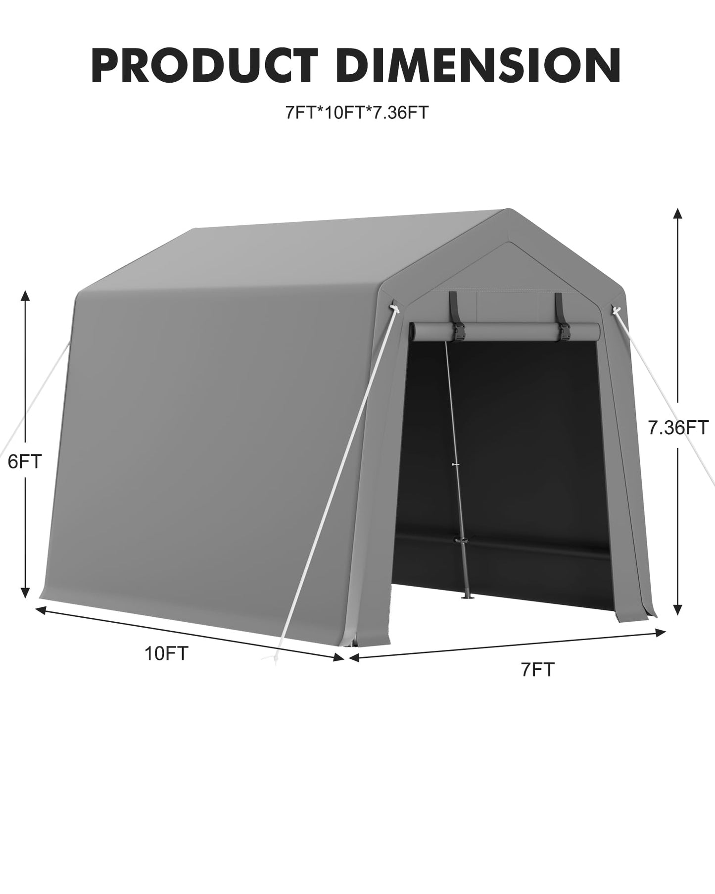 VerisShade 7 x 10 ft Carport Storage Shed, Shelter Logic with 2 Roll-up Zipper Door, Heavy Duty Waterproof Tarp, Storage Tent for Motorcycle, Bike, Garden Tools, Firewood