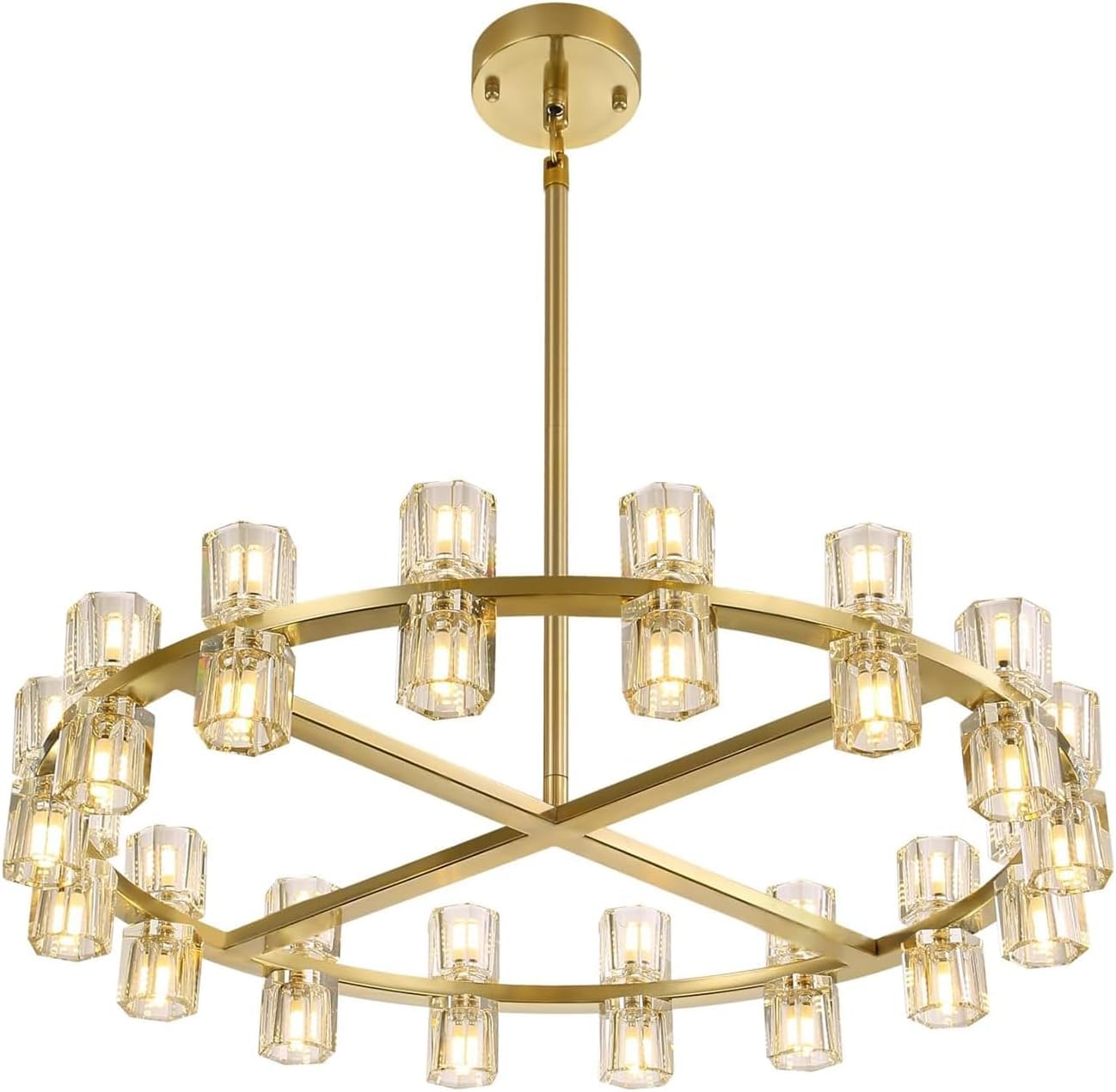Dia 32" Gold Wagon Wheel Chandelier, 32-Lights Farmhouse Pendant Light Fixture, Round Rustic Hanging Lighting for Dining Room Kitchen Island Foyer Entryway