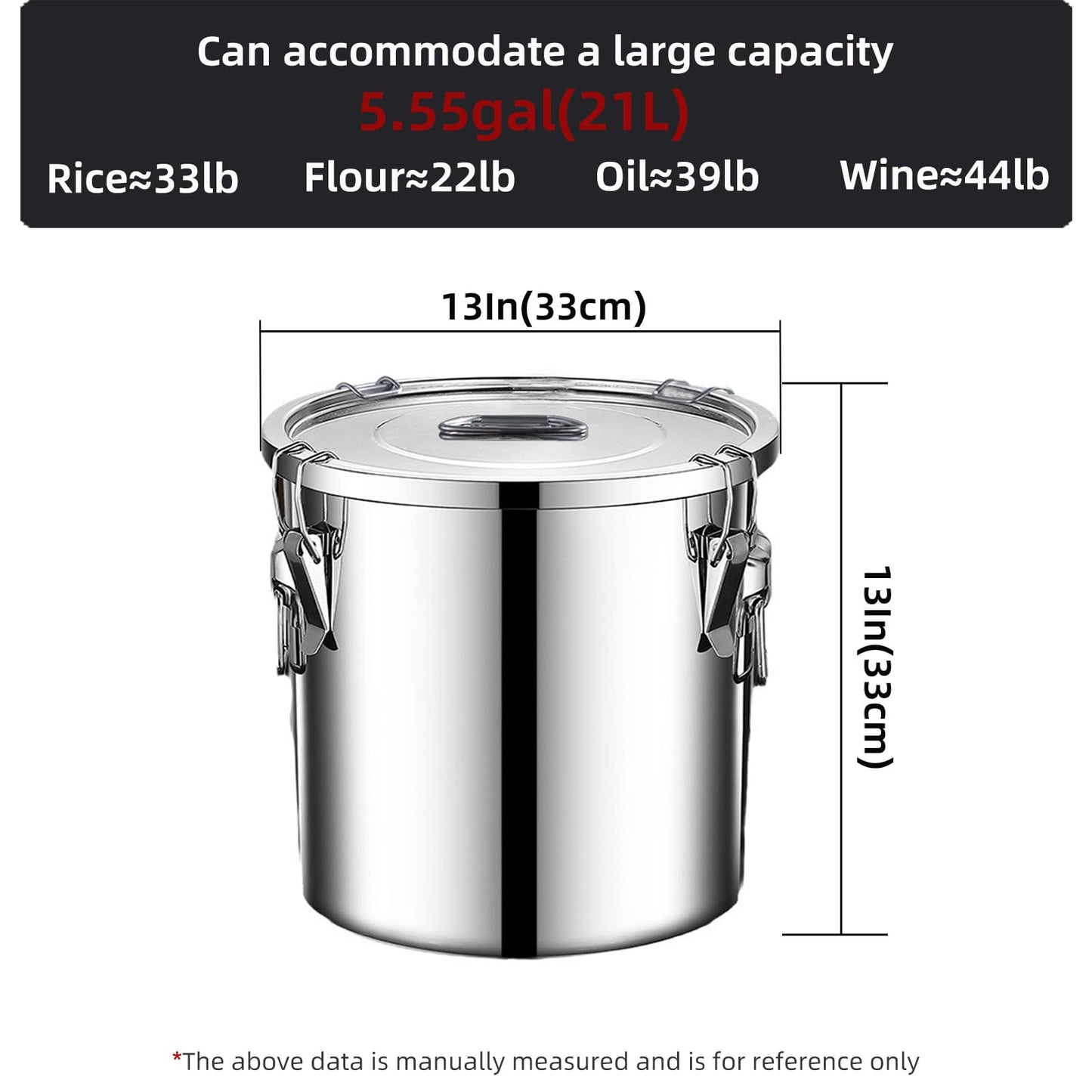Verdeho 304 stainless steel food storage containers with lids lock clips airtight container large airtight for rice flour sugar grain coffee bean storage containers Kitchen jar (5.55gal/21L)