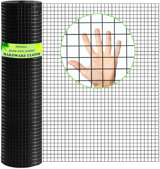 Hardware Cloth 1 inch Black Vinyl Coated Wire Mesh 24" x 50' Welded Wire Fencing 16Gauge, PVC Coating Chicken Wire Fence,Welded Wire Mesh Roll for Garden Guard Fence Poultry Cage Net Fencing