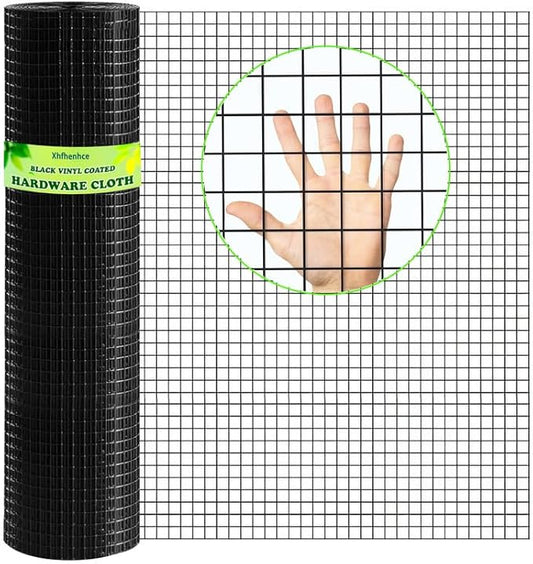 Hardware Cloth 1 inch Black Vinyl Coated Wire Mesh 24" x 50' Welded Wire Fencing 16Gauge, PVC Coating Chicken Wire Fence,Welded Wire Mesh Roll for Garden Guard Fence Poultry Cage Net Fencing