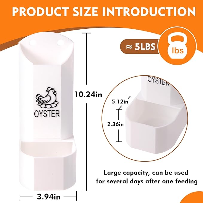 Hanging Chicken Oyster Shell and Grit Feeder Combo - Automatic Gravity Feed Dispenser, No Waste Design for Poultry Supplies, Baby Chicks, Ducks, and Quail | Chicken Coop Accessory and Feed Kit
