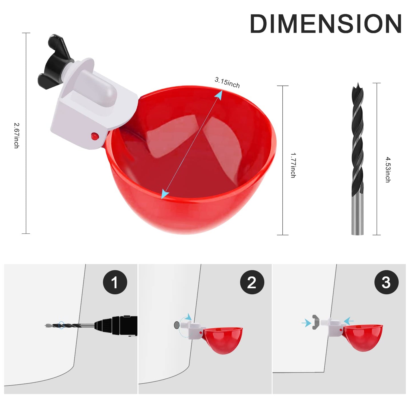 Darcvds Professional Chicken Waterer Cups, 8 Packs Large Chicken Water Feeder, Tee Fittings Poultry Waterer Suitable for Duck, Chicks, Goose, Turkey, Bunny and Bird with Mounting Hole Opener