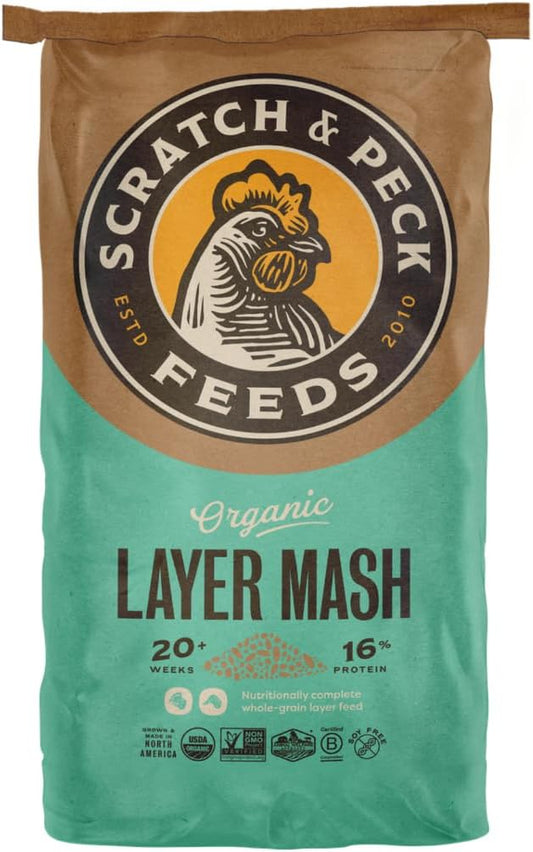 Scratch and Peck Feeds Whole Grain Layer Mash Chicken and Duck Feed - 40 lbs Bag - Corn-Free and Soy-Free - 16% Protein, Certified Organic and Non-GMO Project Verified Chicken Food