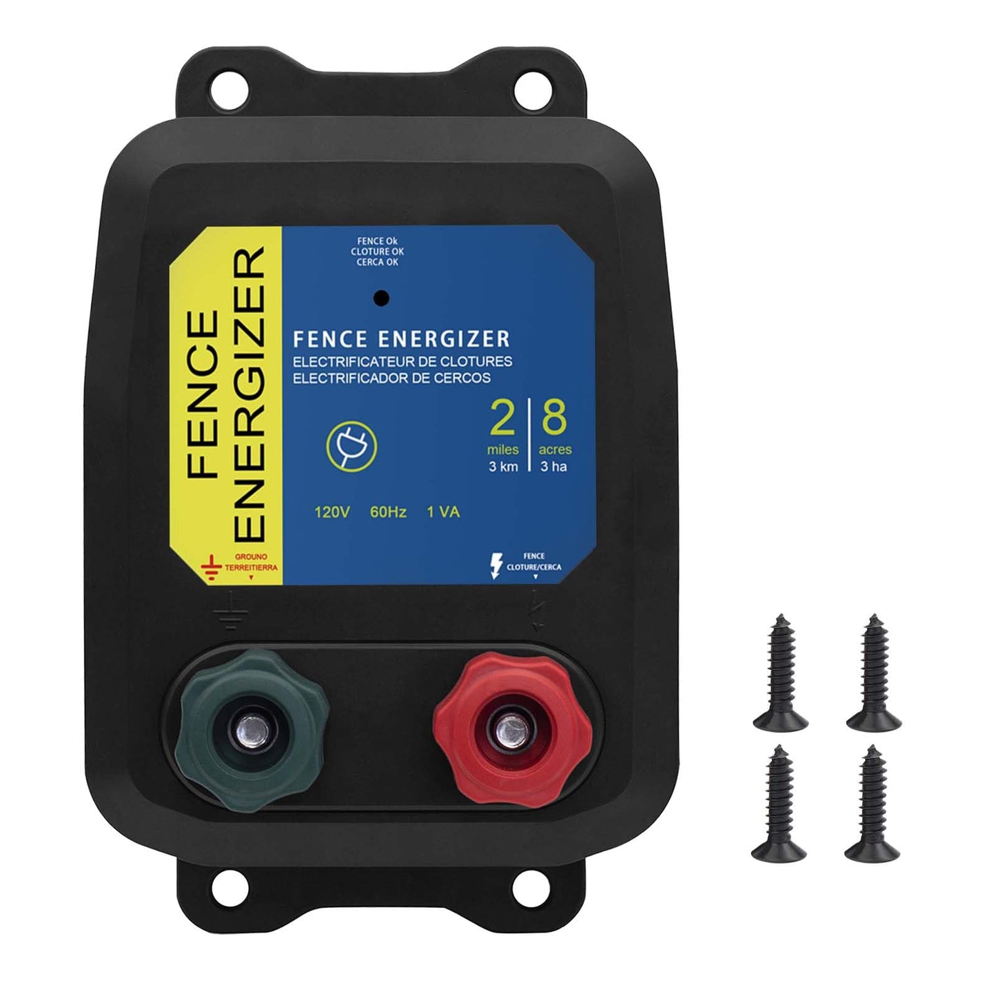 PE2 Electric Fence Charge Electric Fence Energizer, 2-Mile/ 8 Acres Electric Fence Charger,Livestock Fence Chargers for Containing Dogs, Livestock and Preventing Wild Animals Intruding