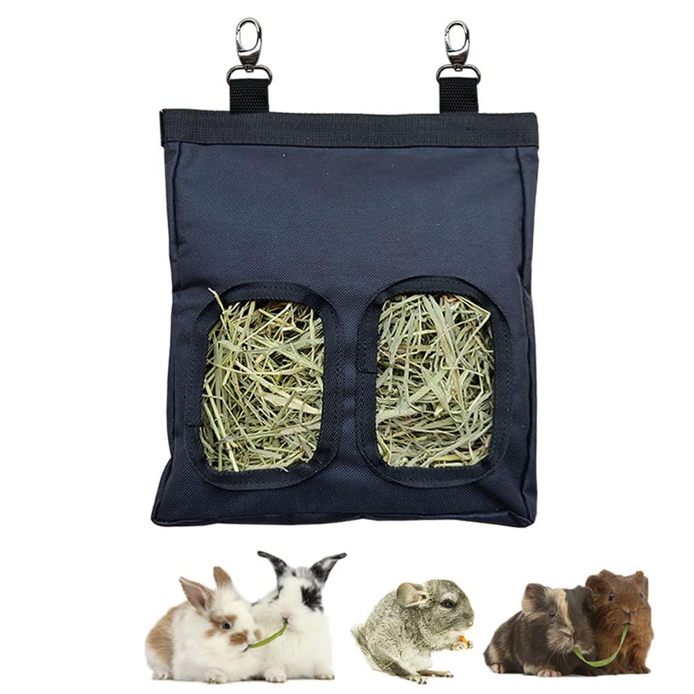 Guinea Pig Hay Feeder, Hanging Rabbit Hay Feeder Bag for Guinea Pigs Bunnies Chinchillas. Pure Black