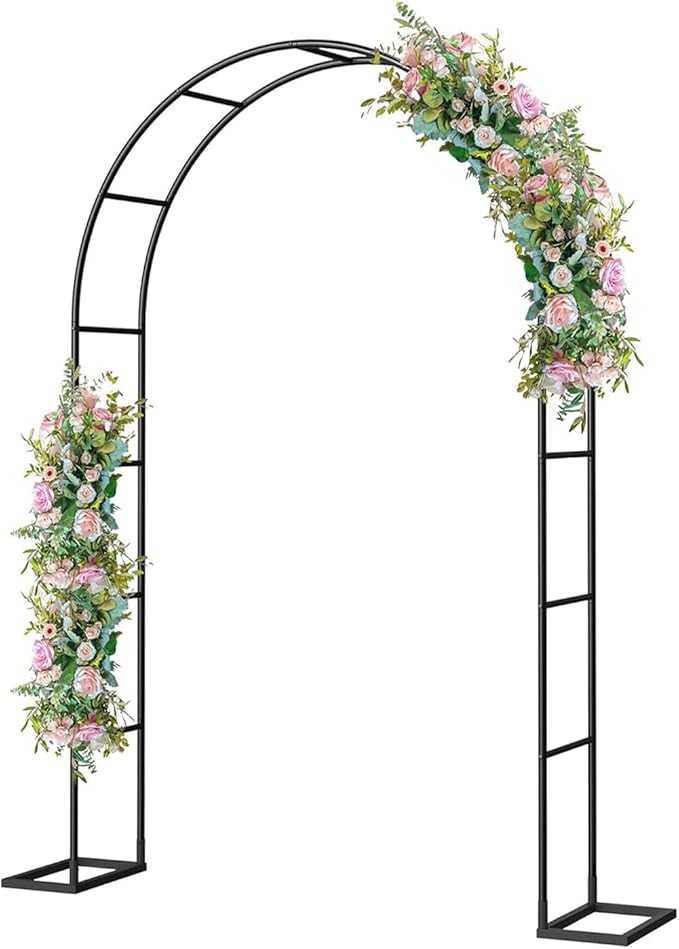 Metal Pergola Arbor with Base,4.6 Feet Wide x7.9 Feet High Easy to Assemble for Various Climbing Plant Wedding Garden Arch Arbor Bridal Party Decoration