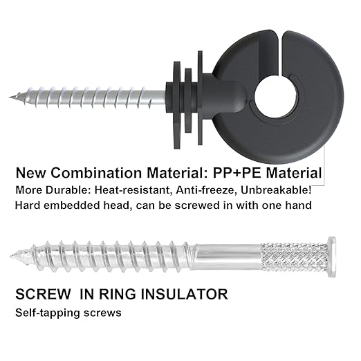 100 Pcs Black Electric Fence Insulator Screw-in Insulator Fence Ring Post Wood Post Insulator and 1 Pc Free Insulator Socket Tool (Grid System Accessories for Animal Husbandry Electronic)