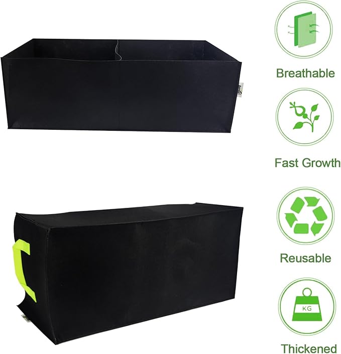 Plant Grow Bags, 5 Pack Fabric Raised Planting Bads, 2 Holes Rectangle Grow Bag, 10 Gallon Breathable Potato Tomato Planter Pots for Outdoor Vegetables Plant Flowers (Black(1mm))