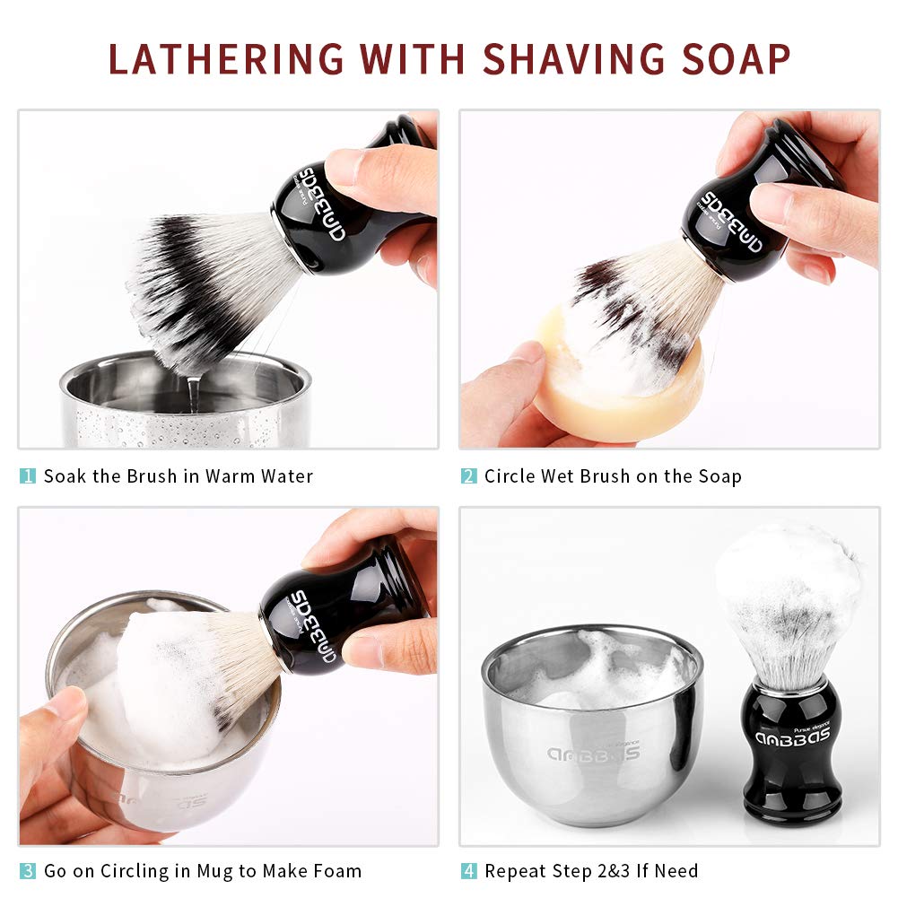 Anbbas Faux Badger Shaving Brush with 3.5 oz Goat Milk Shaving Soap and Bowl Stainless Steel,Black Acrylic Shaving Stand Holer for DE Razor Men Shave Kit