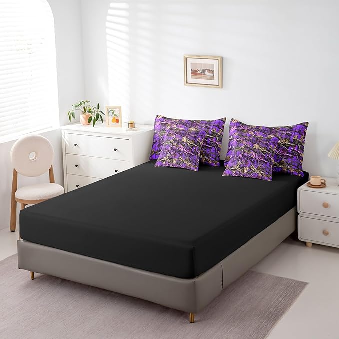 Feelyou Tree Branches 7 Pieces Bedding Set, for Kids Wild Hunting Bed Set Full Size Botanical Tree Bed in a Bag with Comforter, Sheets, Pillowcases Bedroom Decor Nature Theme Purple Brown