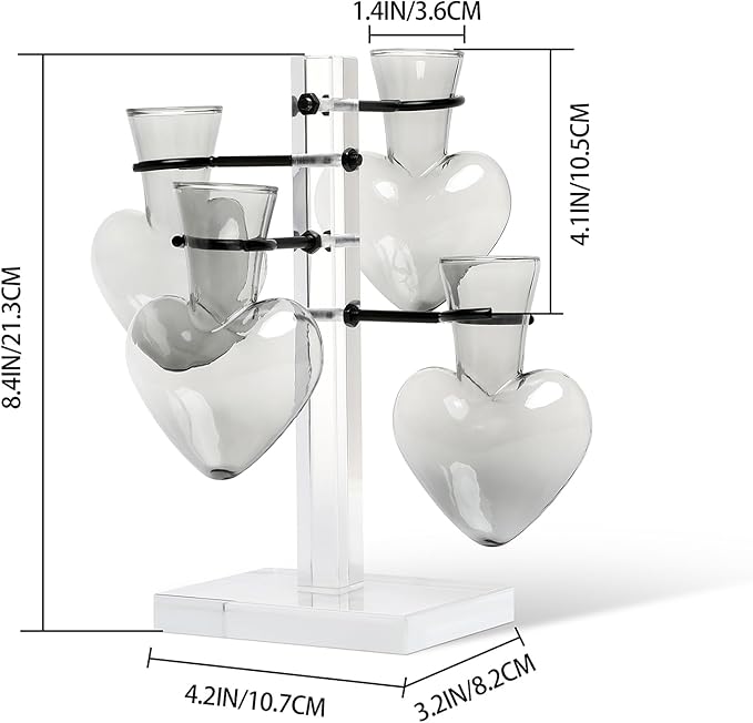 Clear Plants Propagation Stations Terrarium Kit Birthday Gift for Women for Indoor Home Office Decor Acrylic Plant Accessories - 4 Love Hear Vase