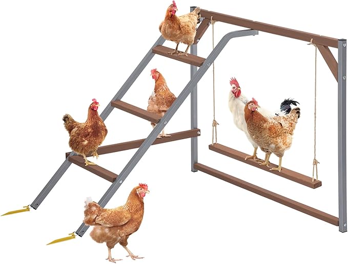 PETSFIT Chicken Perch for Coop-Solid Wood and Rustproof Iron Roosting Bar with Swing - Ideal for Backyard Poultry, Chicken Coops, and Farms-Easy to Assemble and Clean
