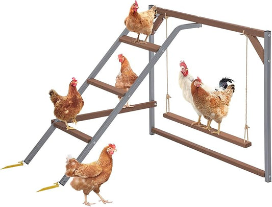 PETSFIT Chicken Perch for Coop-Solid Wood and Rustproof Iron Roosting Bar with Swing - Ideal for Backyard Poultry, Chicken Coops, and Farms-Easy to Assemble and Clean