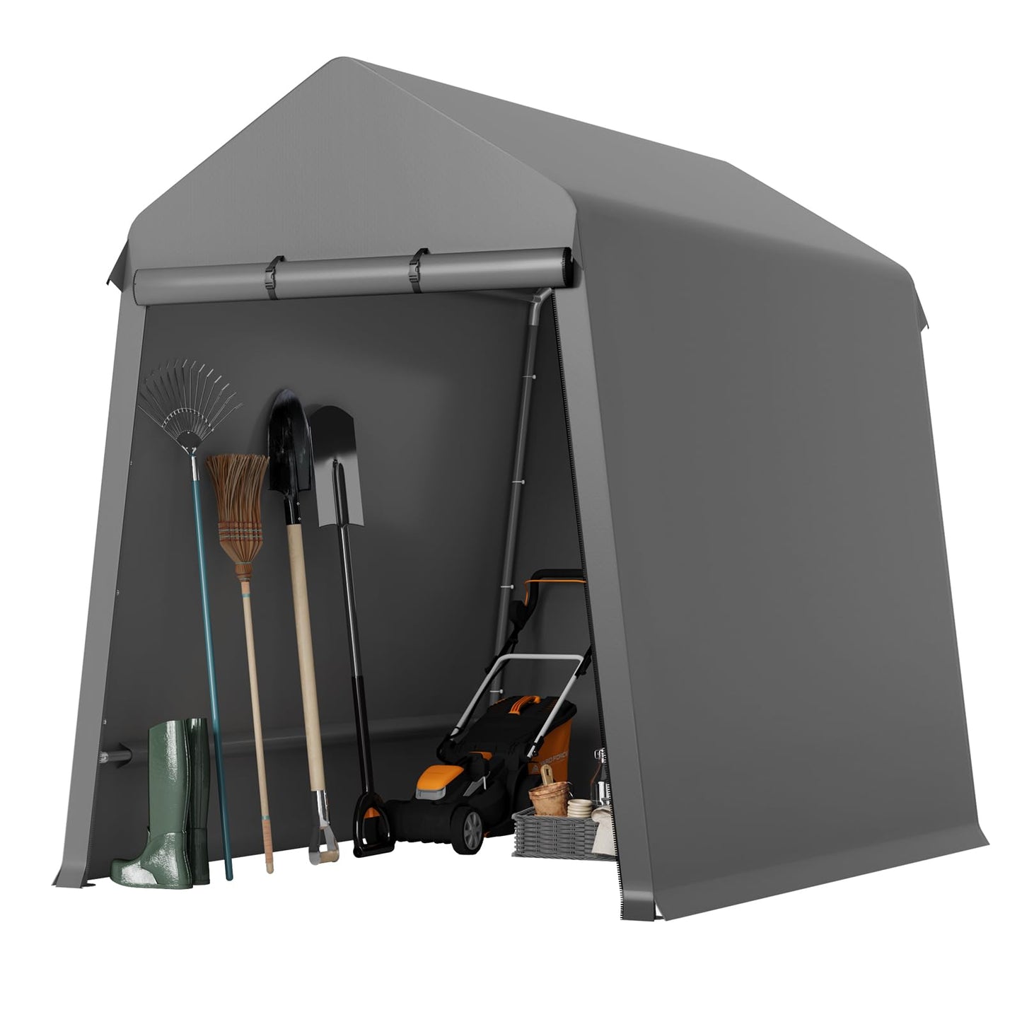 6X8 Ft Outdoor Portable Storage Shelter Shed with Rolled Up Zipper Doors & Vents, Heavy Duty Carport for Motorcycle Waterproof and Uv Resistant Anti-Snow Portable Garage Kit Tent, Gray