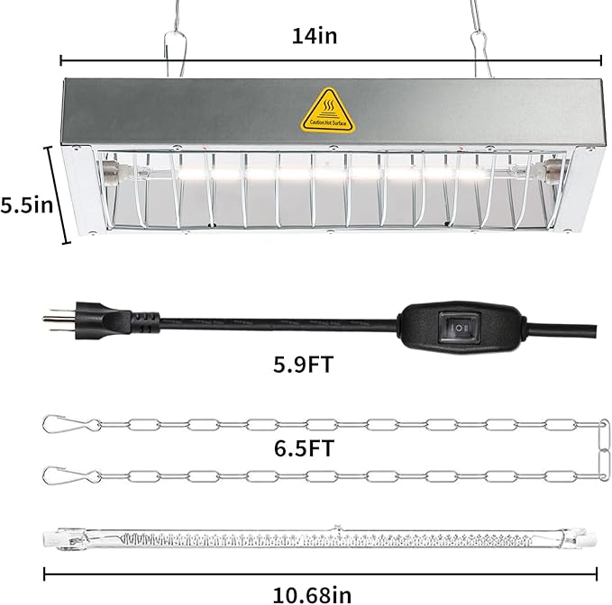 Large Chicken Coop Heater Lamp, 600W Brooder Heat Lamp for Chickens, Adjustable Temp and Height, No Assembly Heater for Chicks Pets Livestock, 1 Pack