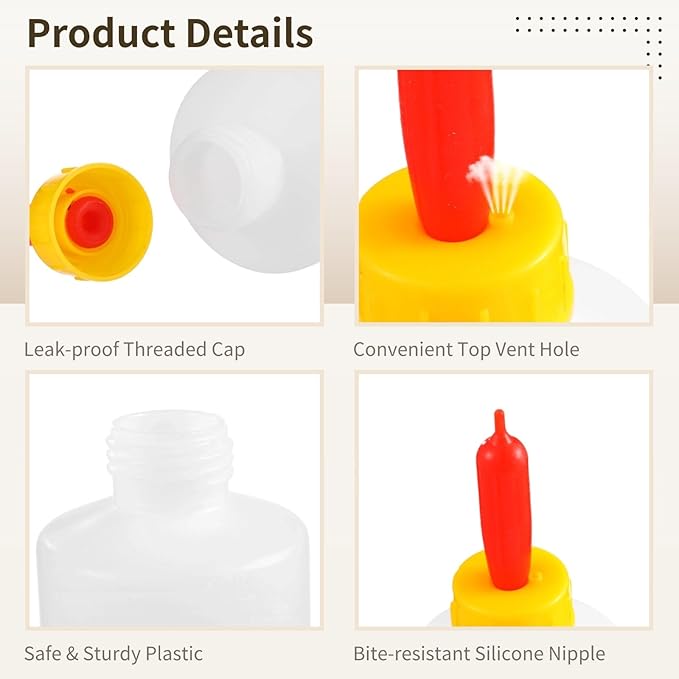 10 Pcs Lamb Feeding Bottles, Large Goat Nursing Bottles with Nipples, Leak-Proof Plastic Milk Bottle, Drinking Bottle for Goats, Sheep, Pigs, Outdoor-Friendly Animal Feeding Set