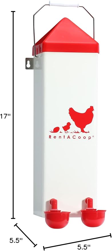 RentACoop 2 Gallon Chicken Waterer with Auto-Fill Cups, Horizontal Nipples, Anti-Roost Cone and Mounting Kit - Suitable for Chickens, Quail, Ducks, Geese, Turkey and More