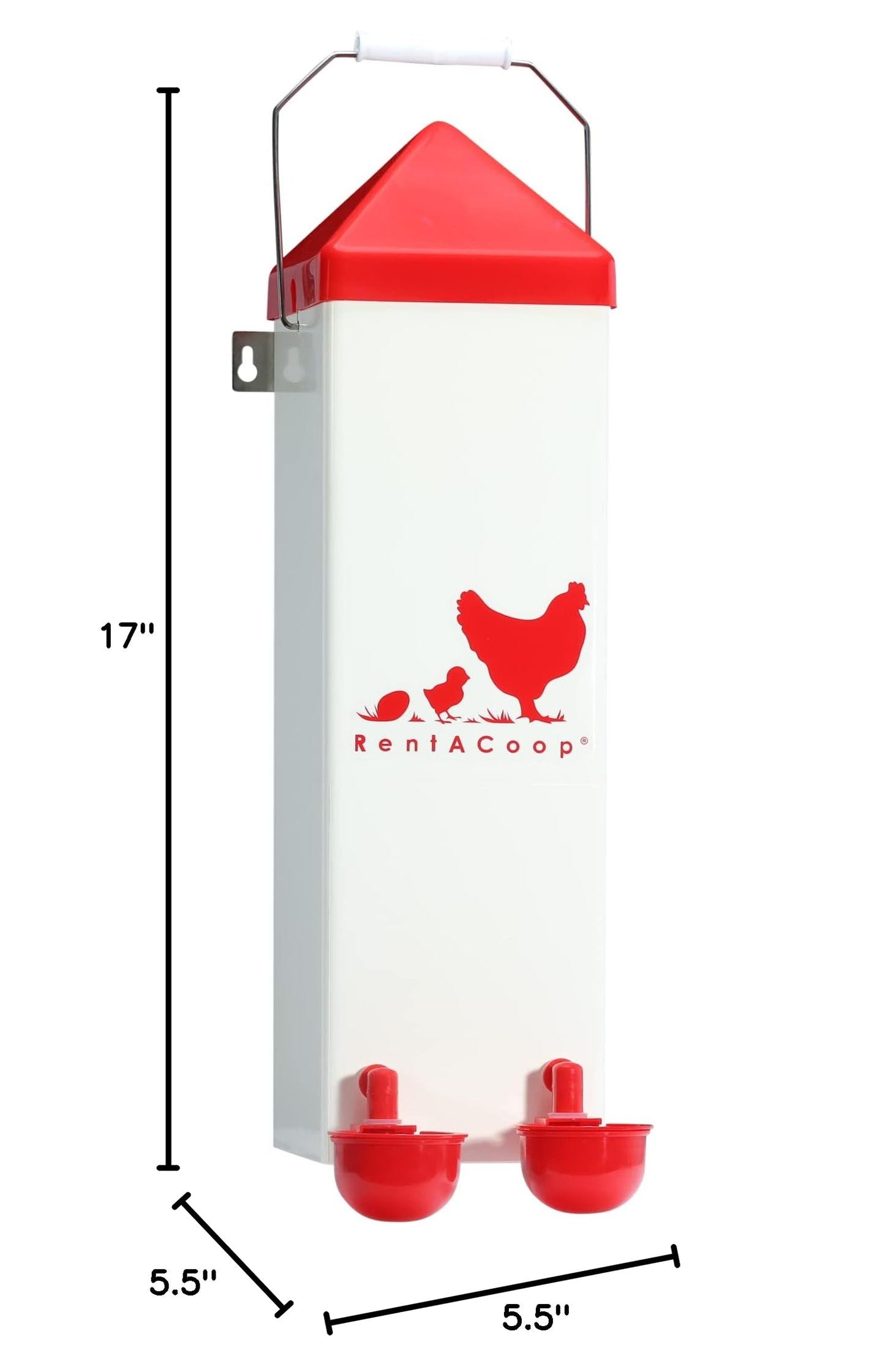 RentACoop 2 Gallon Chicken Waterer with Auto-Fill Cups, Horizontal Nipples, Anti-Roost Cone and Mounting Kit - Suitable for Chickens, Quail, Ducks, Geese, Turkey and More