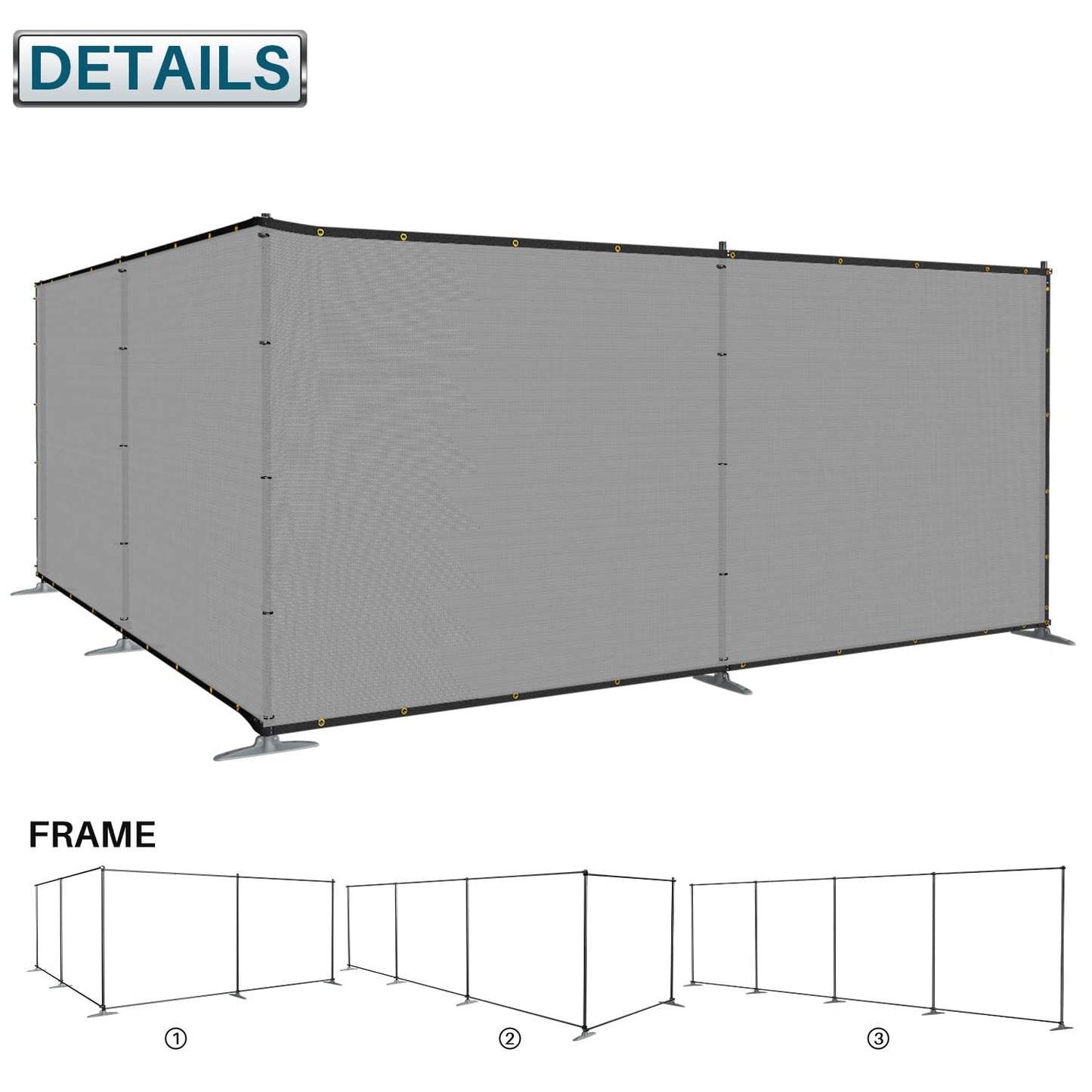 Coarbor Iron Poles Privacy Fence 6'H x 24'W Metal Fence Covering Privacy Fence Screen with Zipties and Base Anchor for Outside Garden Backyard Dog Kennel Chicken Pool, Light Gray