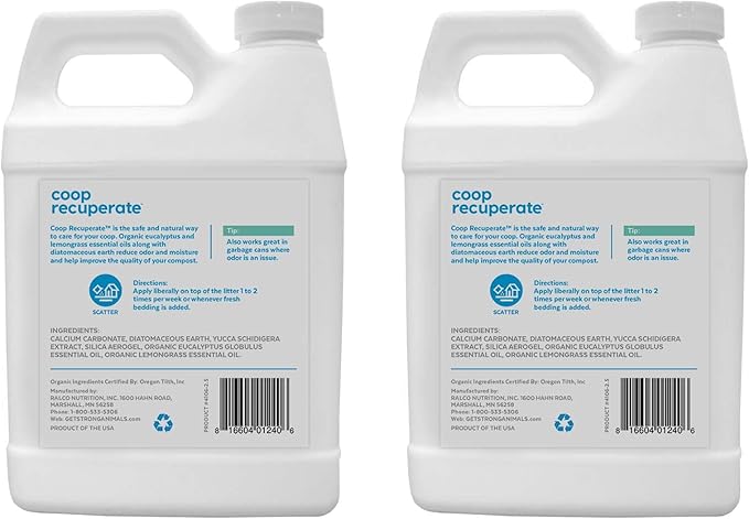 Coop Recuperate Eucalyptus & Lemongrass - Chicken Coop Refresher Containing Organic Eucalyptus & Lemongrass Essential Oils (2.5 lb jug, 2 Pack)