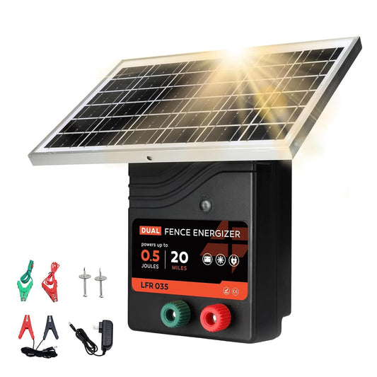 20 Miles Solar Electric Fence Charger, 0.5 Joule Portable Solar Fence Charger, Solar Electric Fence Kit, with 10W Solar Panel for Livestock, Preventing Predators from Intruding