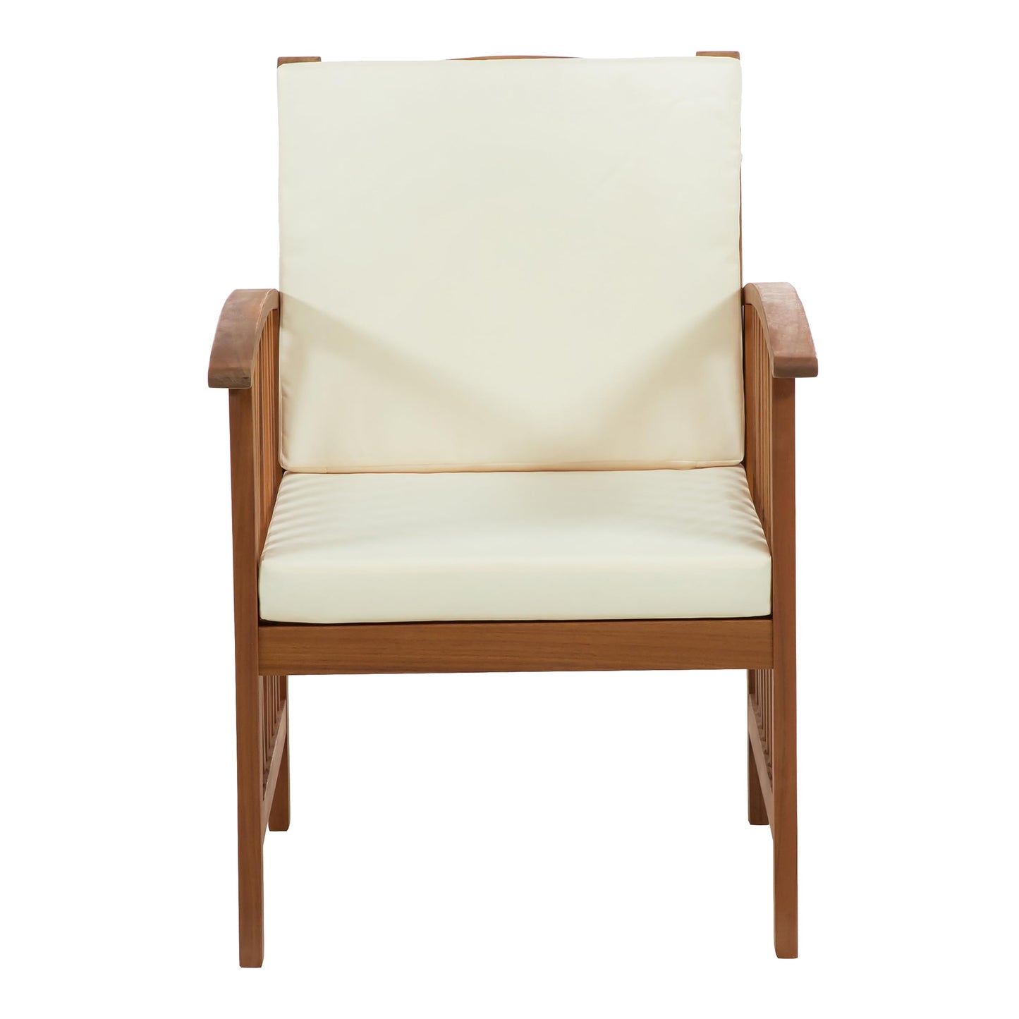 Greemotion Kyushu Farmhouse Acacia Wood 4-Piece Patio Set with Weather-Resistant, Include Tie-Back Cushions for Deck, Backyard, Lawn, Garden, Beige and Natural Brown