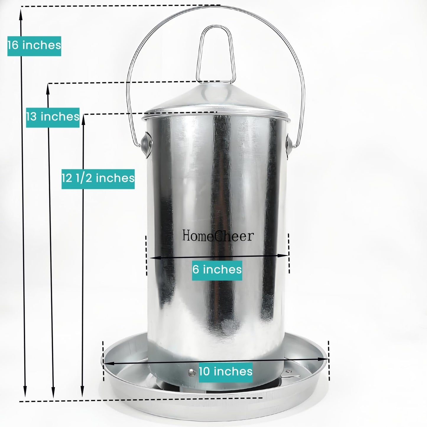 HomeCheer Galvanized Chicken Feeder with Lid - 9 Pounds Capacity - Durable and Rust-Resistant Poultry Feeder for Chickens, Ducks, and Other Poultry HC122 (9 lb)