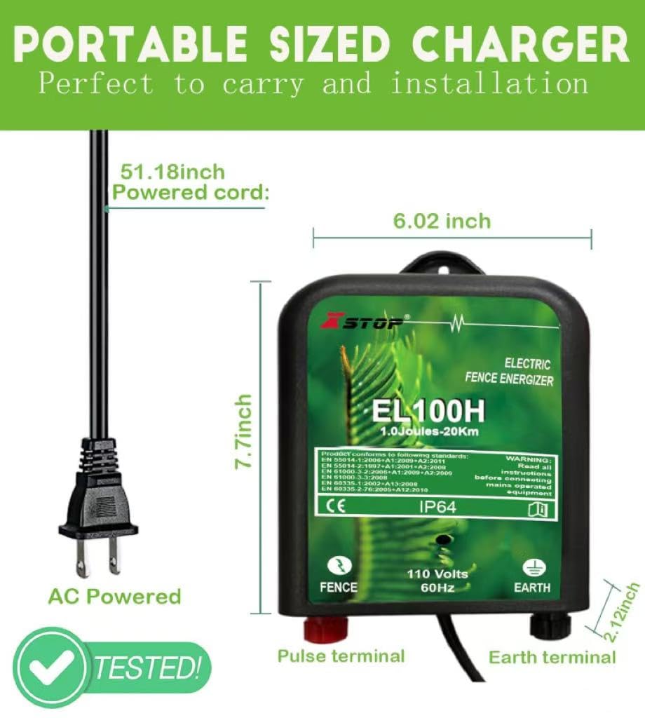 Electric Fence Energizer Full Set XSTOP EL100HSET for Horses and Other Animals