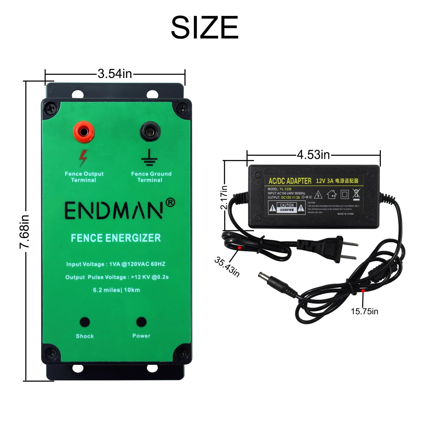 ENDMAN 6.2Mile Electric Fence Energizer for Animals, Electric Fence Kit 24 Acres Output Voltage 12KV 3J with Electric Fence Charger