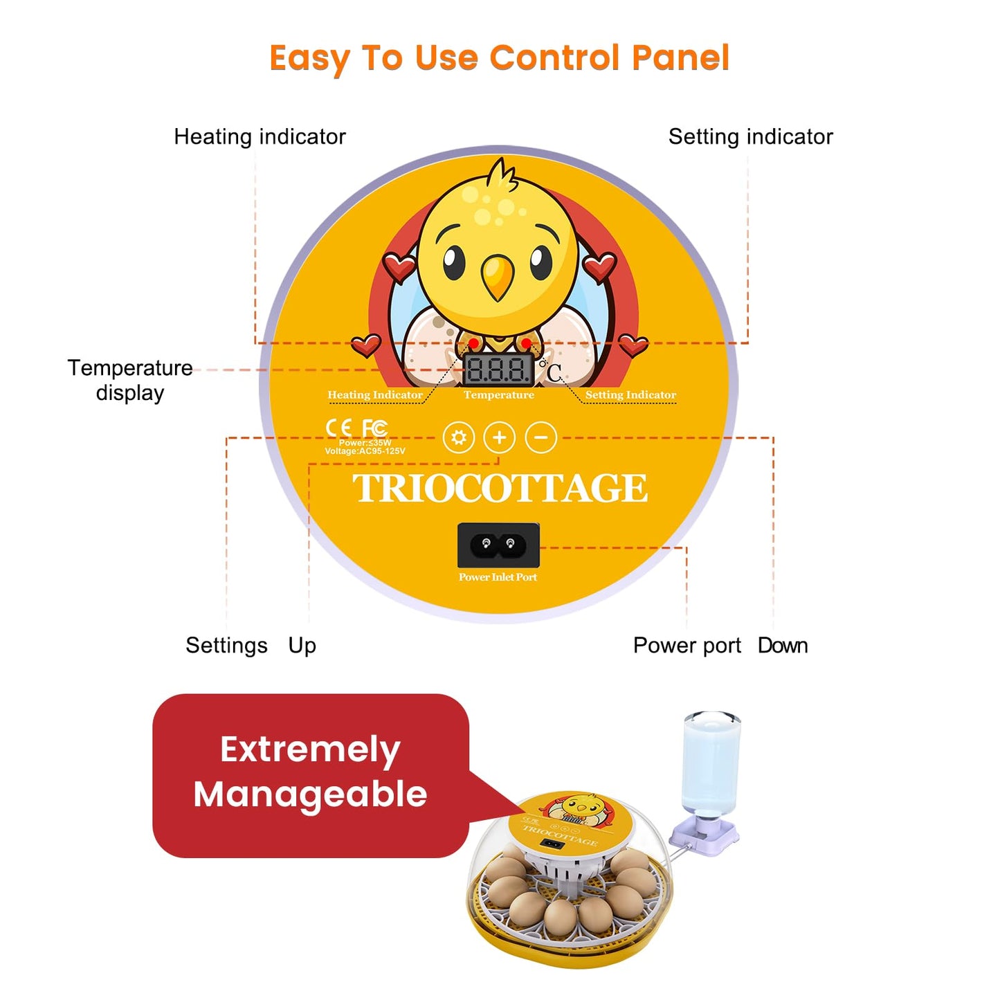 TRIOCOTTAGE 12 Clear Egg Hatching Incubator with Automatic Egg Turning and Auto Water Replenishment for Chicken Eggs and Quail Egg (Eco-Friendly Packaging)