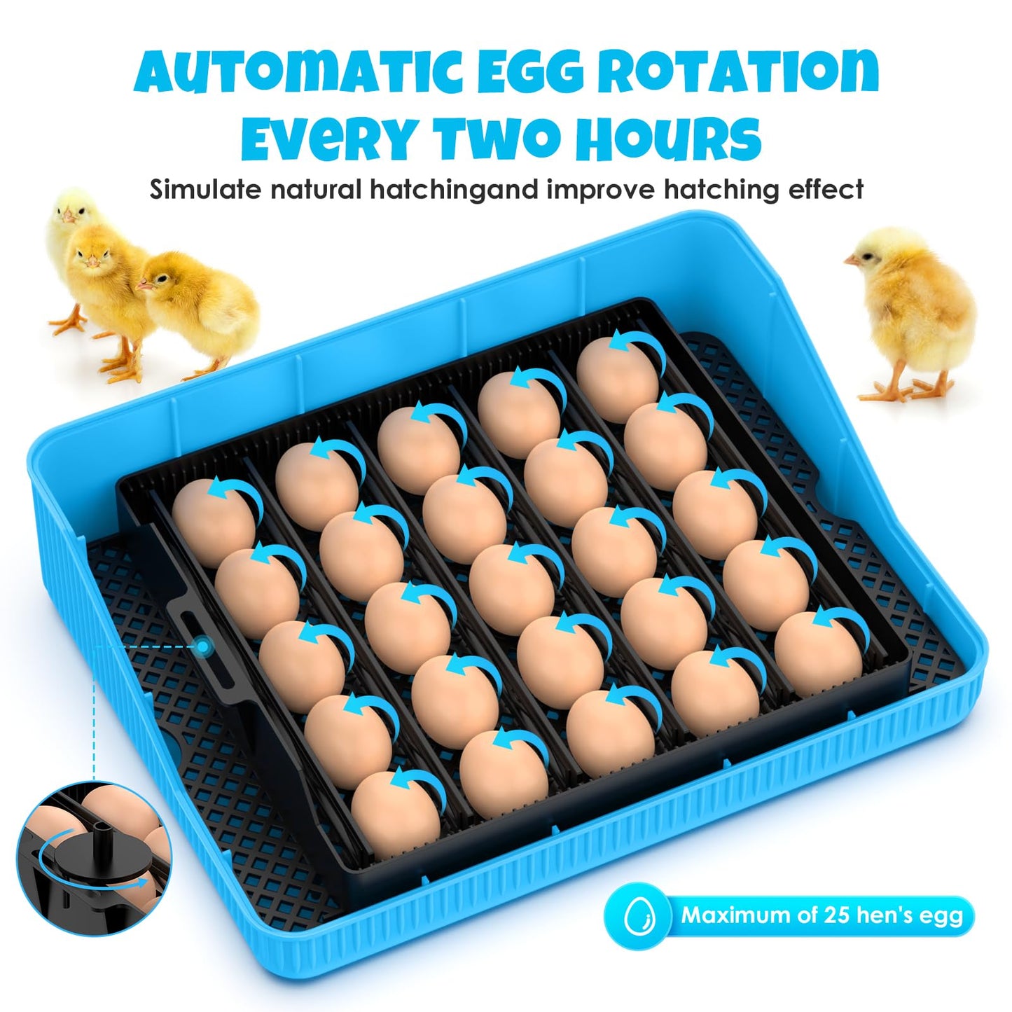 25 Egg Incubator Digital Poultry Hatcher Machine with Automatic Egg Turning, incubators for Hatching Eggs, Temperature & Humidity Control, LED Screen, General Purpose Incubator