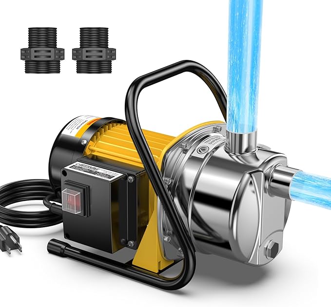 CrestWave Water Transfer Pump 1.6HP 1800GPH 110V Electric Portable Shallow Well Jet Pump Sprinkler Pump Irrigation Pump for Lawn Garden Irrigation Drainage with Iron Stand Handle Adapters