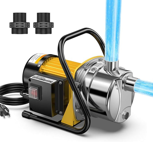 CrestWave Water Transfer Pump 1.6HP 1800GPH 110V Electric Portable Shallow Well Jet Pump Sprinkler Pump Irrigation Pump for Lawn Garden Irrigation Drainage with Iron Stand Handle Adapters