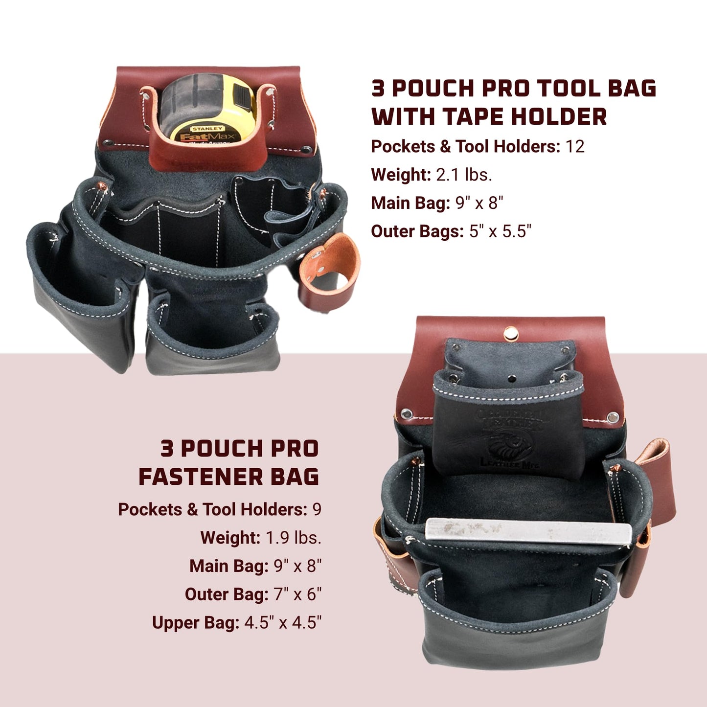 Occidental Leather Pro Framer Set - X-Large, Black - 22 Pockets & Tool Holders - Premium Top-Grain Leather - Made in USA