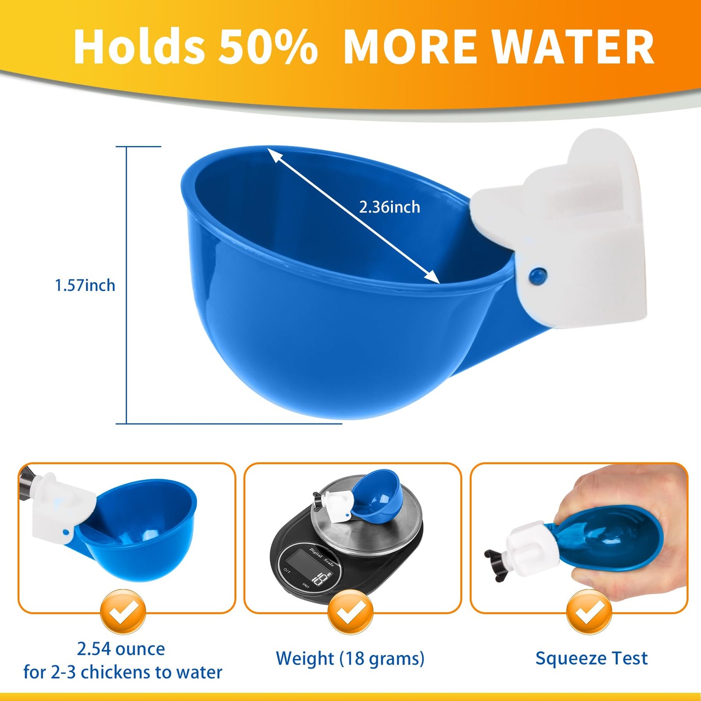 Chicken Water Cups 12pcs - Automatic Filling Waterer Feeder, Gravity DIY Poultry Watering System, Chicken Water Dispenser Bowl, Chicken Coop Accessories for Hens, Duck, Goose, Turkey (Blue)