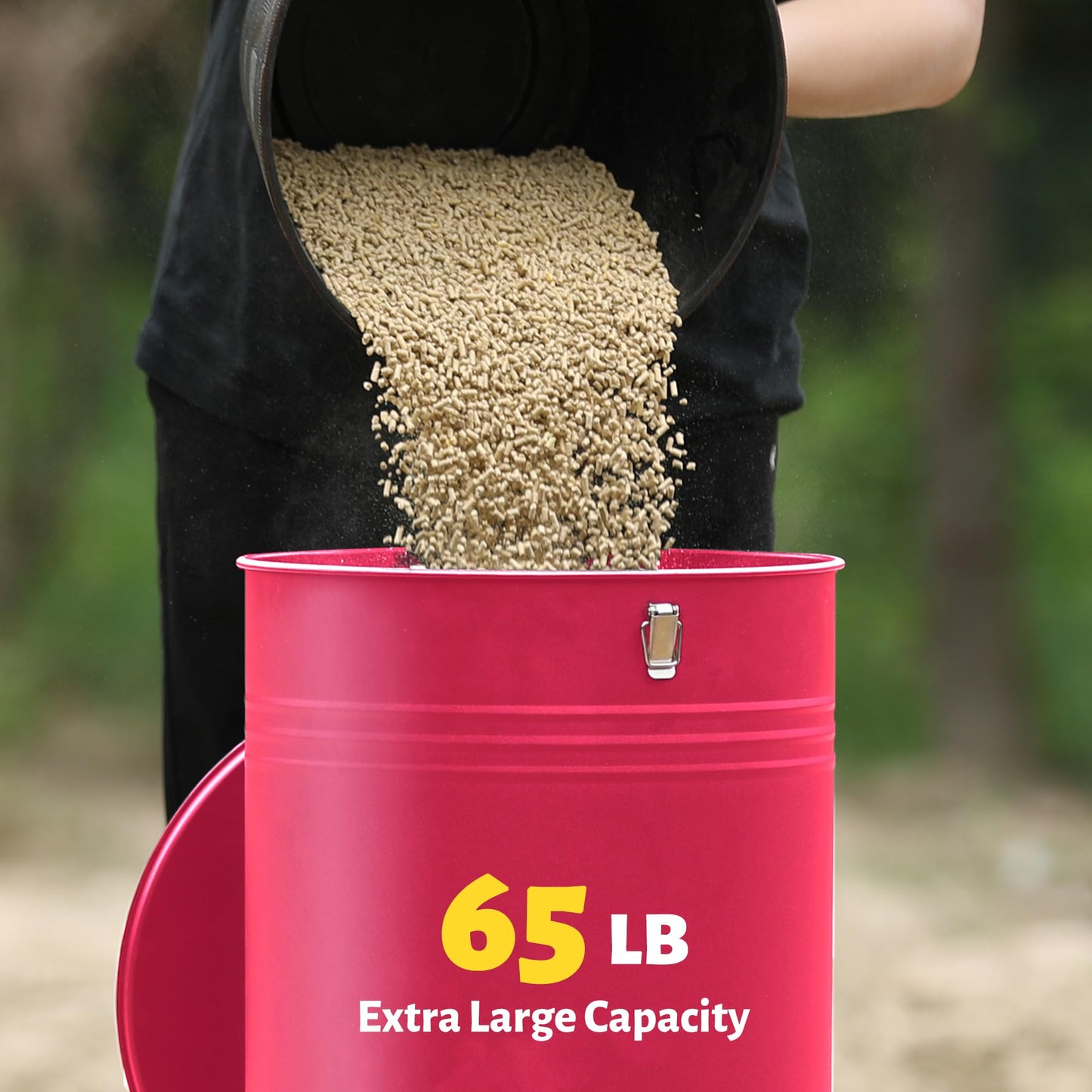 Solution4Patio 65 LB Large Free Standing Chicken Feeding Barrel, Portable Gravity Chicken Feeder Automatic, Dispenser, 16 Feeding Ports Poultry Feeder, Hen Coop (Red)
