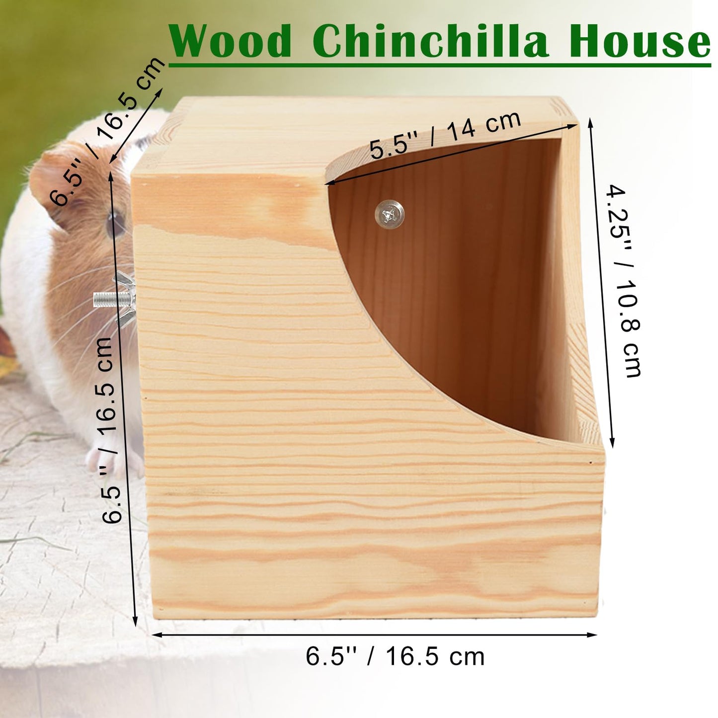 Nexboraque Wood Chinchilla House, 6.5 x 6.5 x 6.5 Inch Square Small Animal Hideout Hut for Indoor Bunnies Guinea Pig Hamster Gerbil Cage Accessories