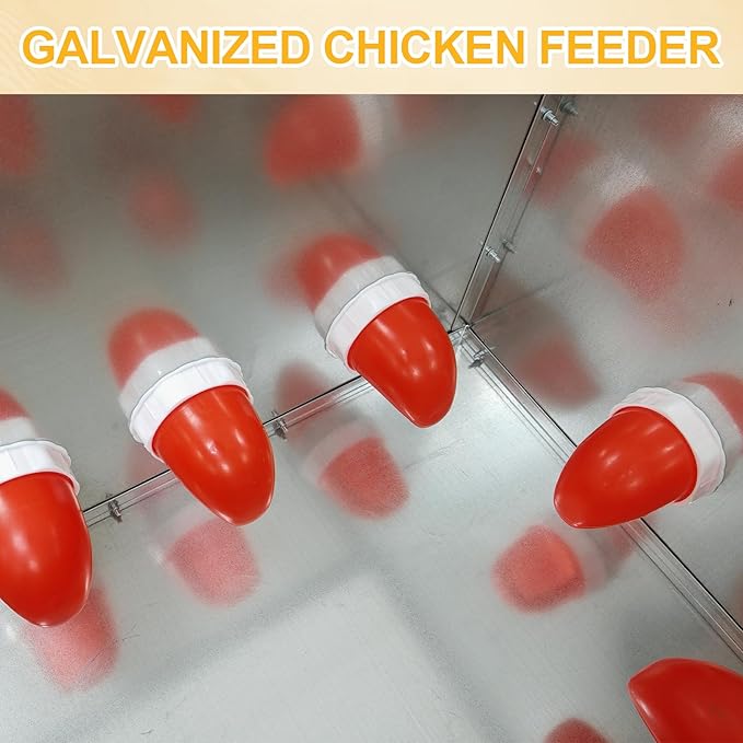 85-120LBS Metal Chicken Feeder No Waste 10 Ports Automatic Large Poultry Feeder with Latch & Handle for Chickens, Geese, Ducks, Turkeys, Quails, Weatherproof