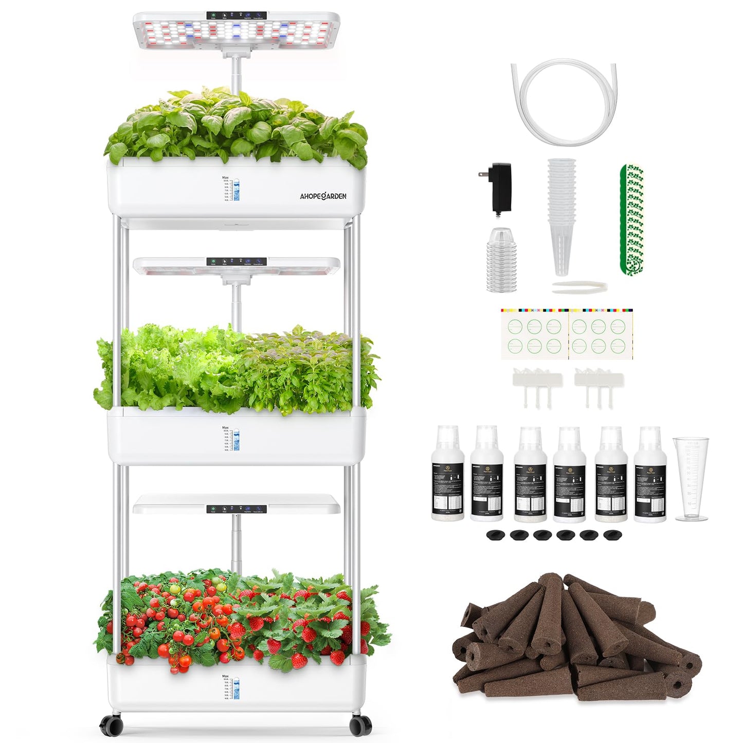 Ahopegarden Indoor Garden Hydroponics Growing System Kit: 66 Pods Plant Herb Garden Germination Kit with LED Grow Light, 30L Large Capacity Kitchen Hydroponics Planter Grower for Vegetable Fruit